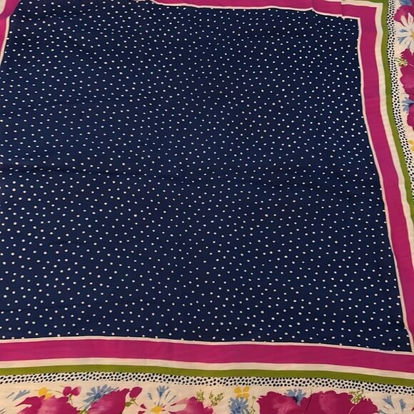 Vintage silk Floral Pink and Blue Women's Scarf - Picture 5 of 6